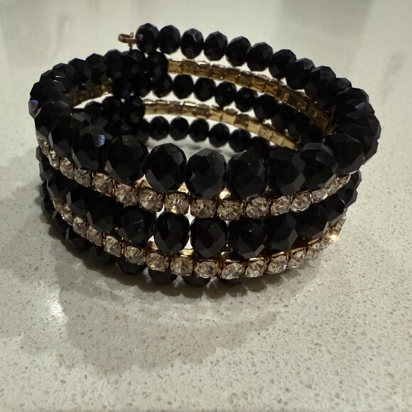 Chunky Memory Wire Bead and Rhinestone Bracelet - Picture 3 of 8